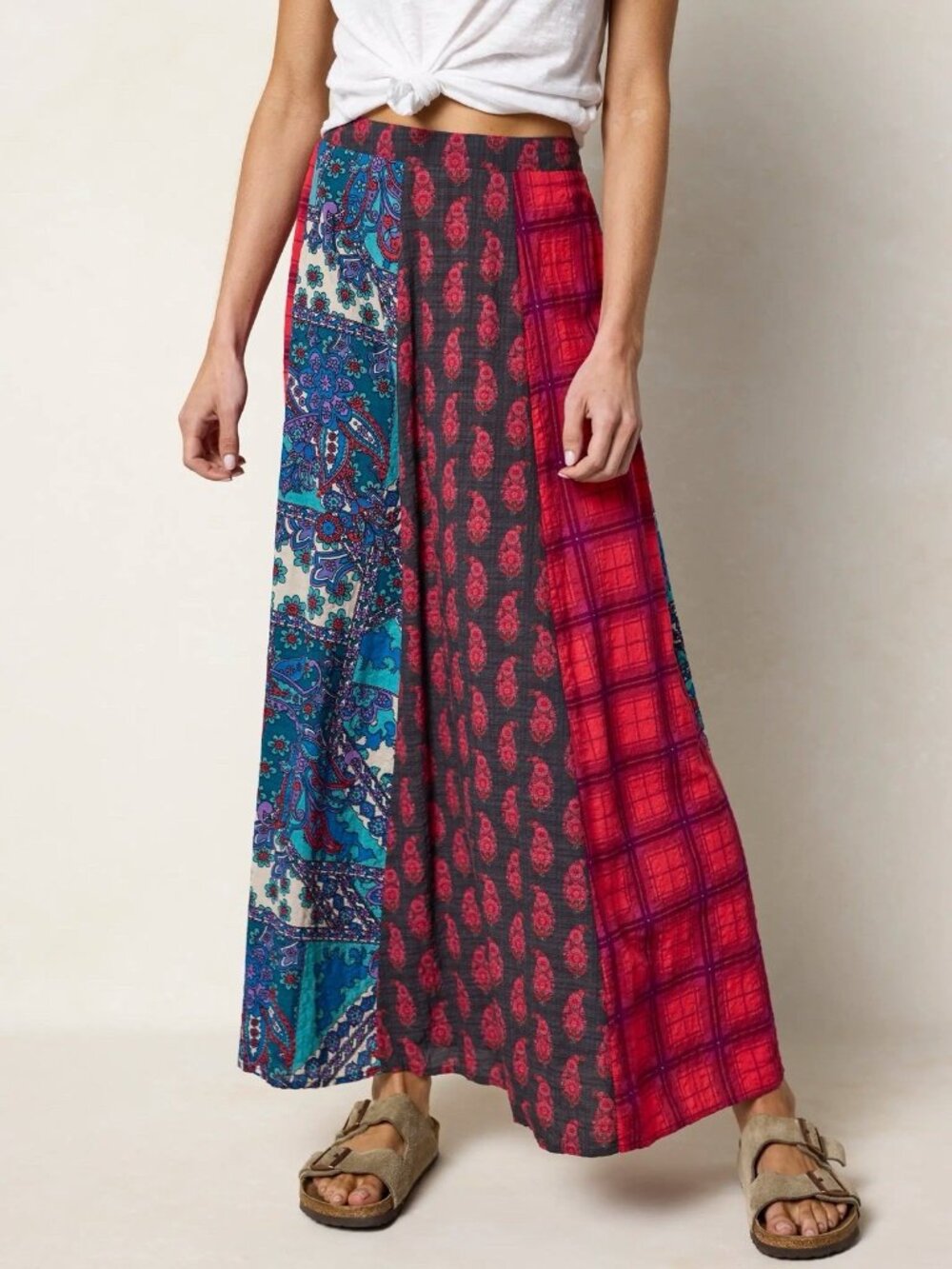 Natural Life Womens Valentina Maxi Skirt Sz Large Boho Plaid Paisley Red Teal - Picture 3 of 6